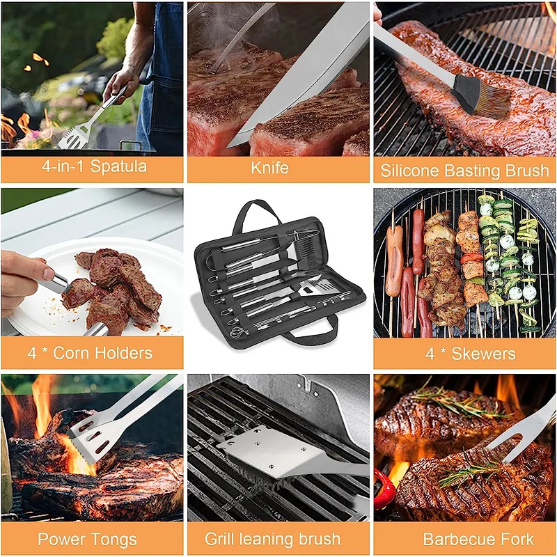 19 PCS BBQ Grill Tools Stainless Steel Grilling Utensil Set Grill Set